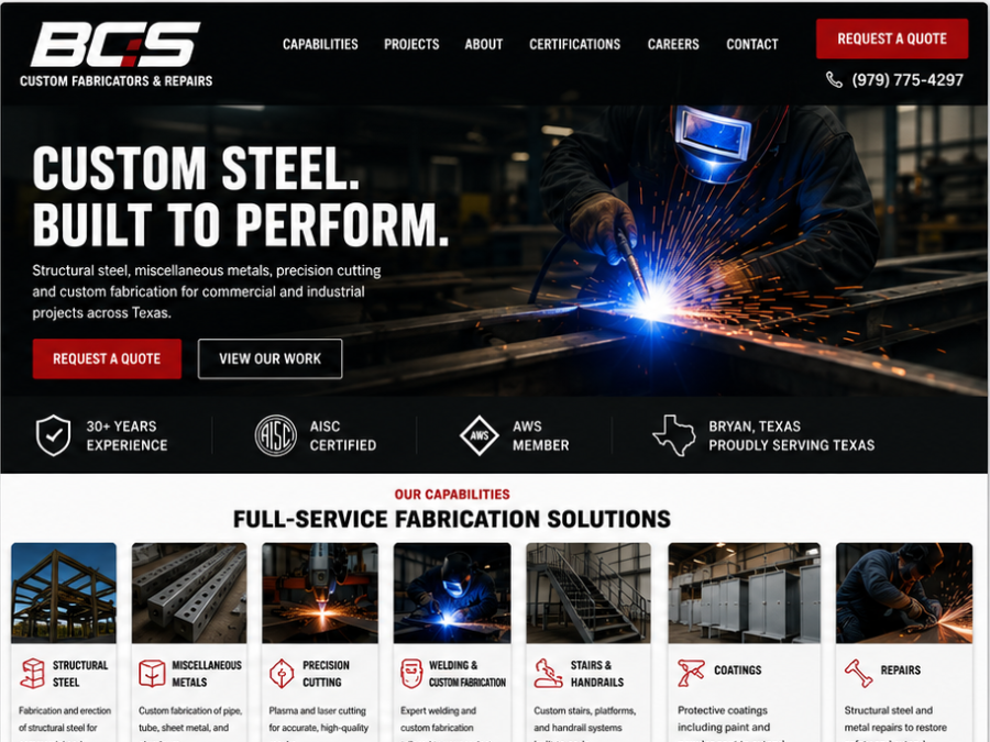 The proposed homepage direction for Custom Fabricators & Repairs.